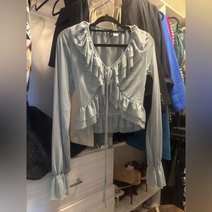 H&M Ruffled Blue Women's Top (Miu Miu boho Style)